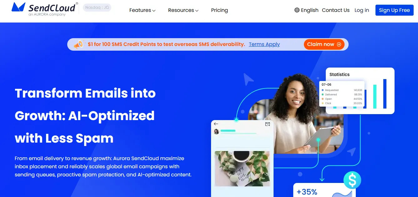 aurora sendcloud 电子邮件短信平台