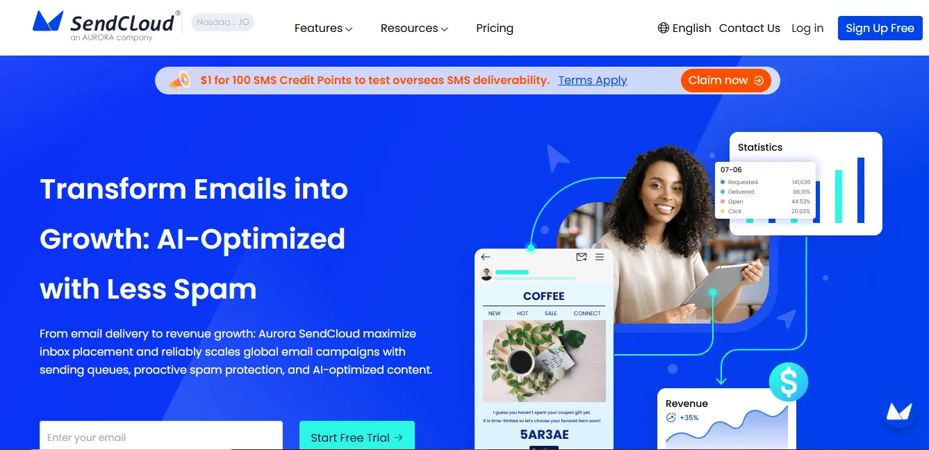 Aurora SendCloud page